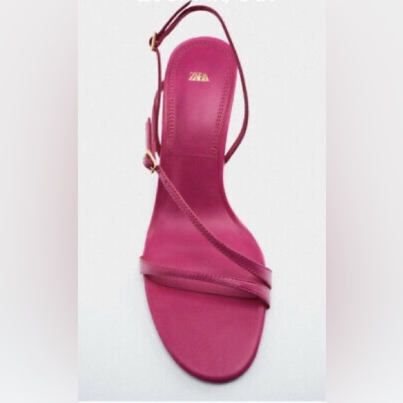 NWT Zara Fuchsia Strappy Leather Heeled Sandals. Size 10 - Picture 5 of 11